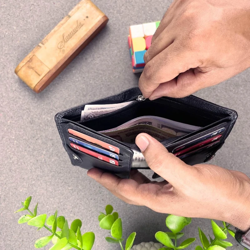 Multifuntional Small Moto Wallet-Black